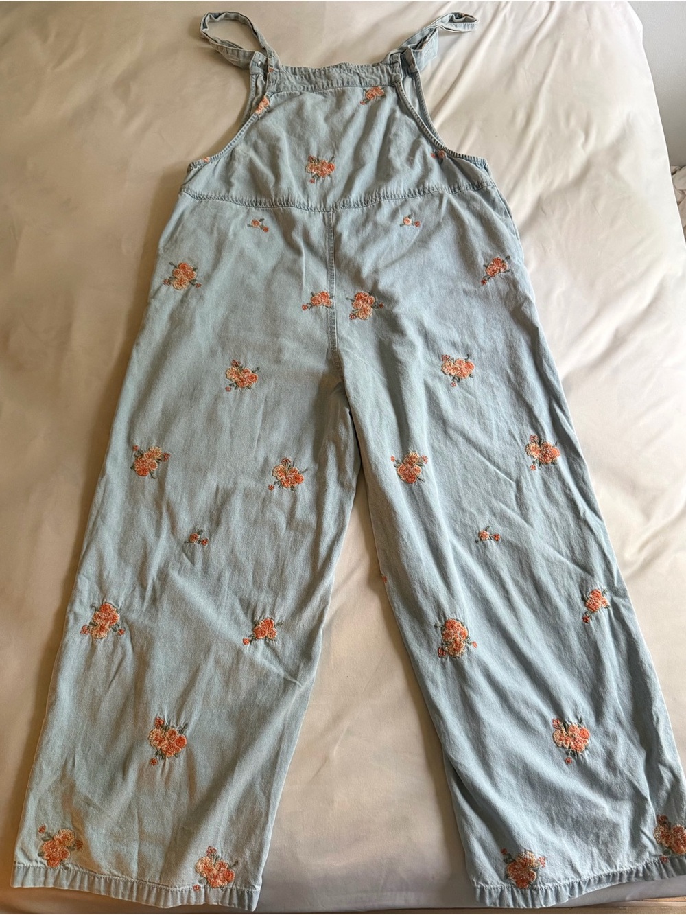 Light Blue Women’s Floral Embroidered Overalls